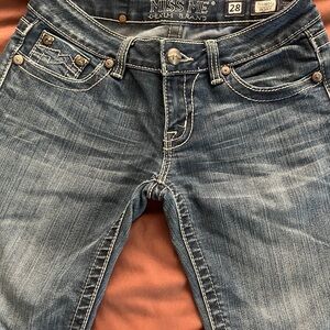 Miss Me Faded Blue Skinny Jeans with Contrast Stitching